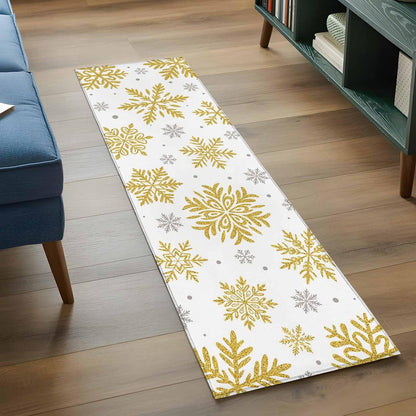 Christmas Area Rugs 2x6 for Kitchen Runner Rug, Winter Xmas Yellow Snowflakes Textured Non Slip Washable Rug Runner, Low Pile Indoor Floor Carpet Mat Bathroom Rugs for Bedroom, Kids Room