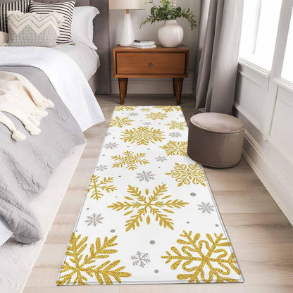 Christmas Area Rugs 2x6 for Kitchen Runner Rug, Winter Xmas Yellow Snowflakes Textured Non Slip Washable Rug Runner, Low Pile Indoor Floor Carpet Mat Bathroom Rugs for Bedroom, Kids Room