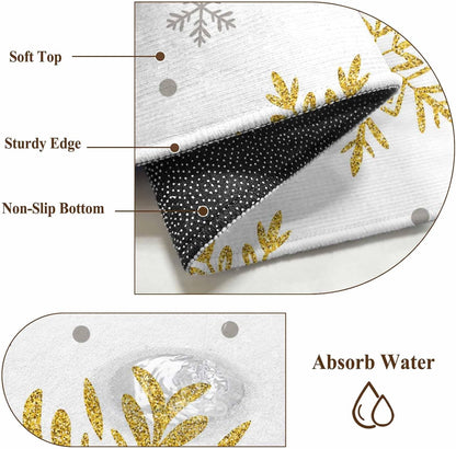 Christmas Area Rugs 2x6 for Kitchen Runner Rug, Winter Xmas Yellow Snowflakes Textured Non Slip Washable Rug Runner, Low Pile Indoor Floor Carpet Mat Bathroom Rugs for Bedroom, Kids Room