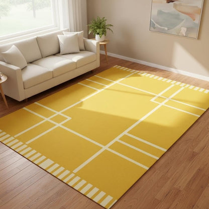 Modern Geometric Area Rug 4x6 Mid Century Modern Yellow Rug for Living Room Bedroom Home Office Low Pile Washable Indoor Carpet Contemporary Abstract Line Decor Nursery Apartment Non Slip Large Rugs
