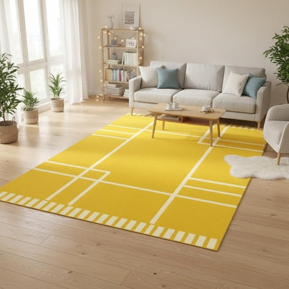 Modern Geometric Area Rug 4x6 Mid Century Modern Yellow Rug for Living Room Bedroom Home Office Low Pile Washable Indoor Carpet Contemporary Abstract Line Decor Nursery Apartment Non Slip Large Rugs