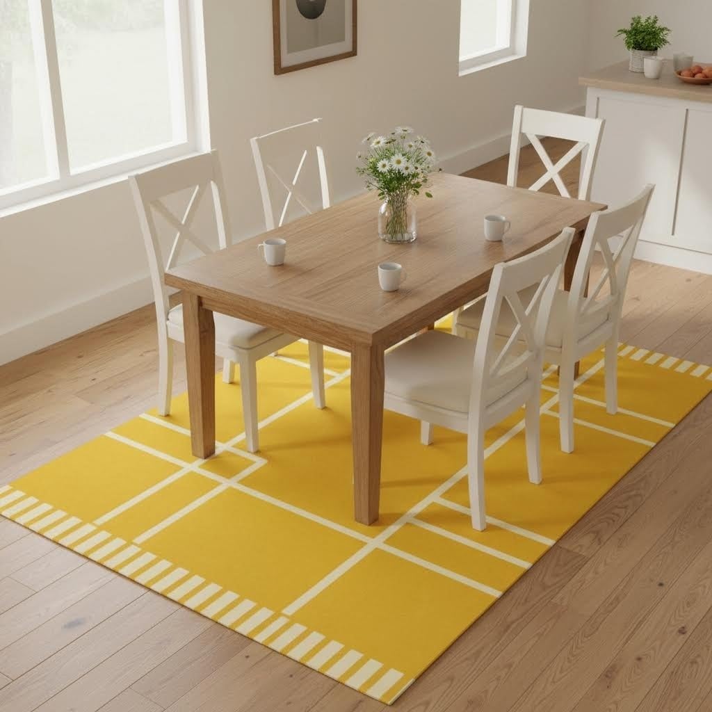 Modern Geometric Area Rug 4x6 Mid Century Modern Yellow Rug for Living Room Bedroom Home Office Low Pile Washable Indoor Carpet Contemporary Abstract Line Decor Nursery Apartment Non Slip Large Rugs
