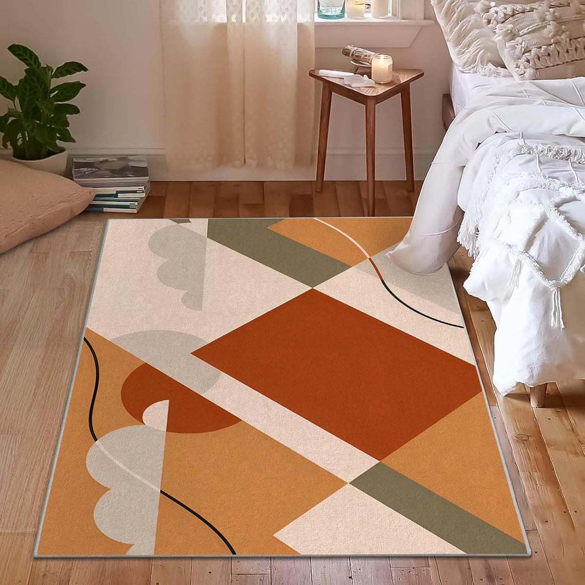 Modern Geometry Area Rug – Premium Low Pile Non-Slip Carpet for Living Room, Bedroom & Office – Abstract Patterns,Washable Contemporary Home Decor Rug Yellow