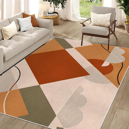 Modern Geometry Area Rug – Premium Low Pile Non-Slip Carpet for Living Room, Bedroom & Office – Abstract Patterns,Washable Contemporary Home Decor Rug Yellow