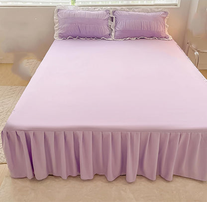 Elegant Solid Color Ruffled Bed Skirt with Sheet,Dust Ruffle Bedskirt 17.7" Long Drop,Queen