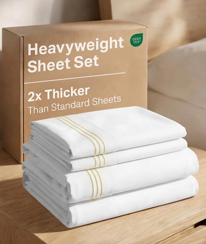 Extra Thick Heavyweight King Size, Embroidery Sheet Set - Butter Yellow