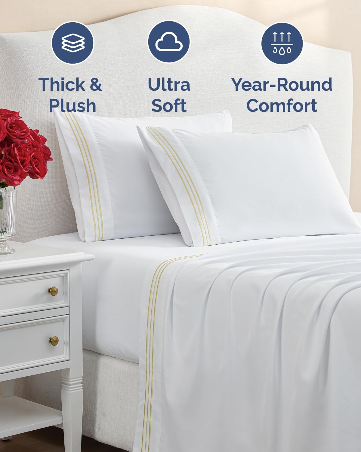 Extra Thick Heavyweight King Size, Embroidery Sheet Set - Butter Yellow