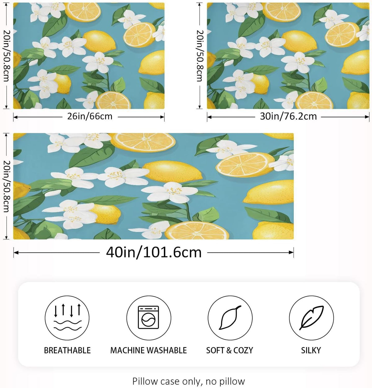 Yellow Lemons Satin Pillowcase for Hair and Skin Silk Pillowcase - Slip Cooling Satin Pillow Covers with Envelope Closure, Standard Size(20x26 inches)#226