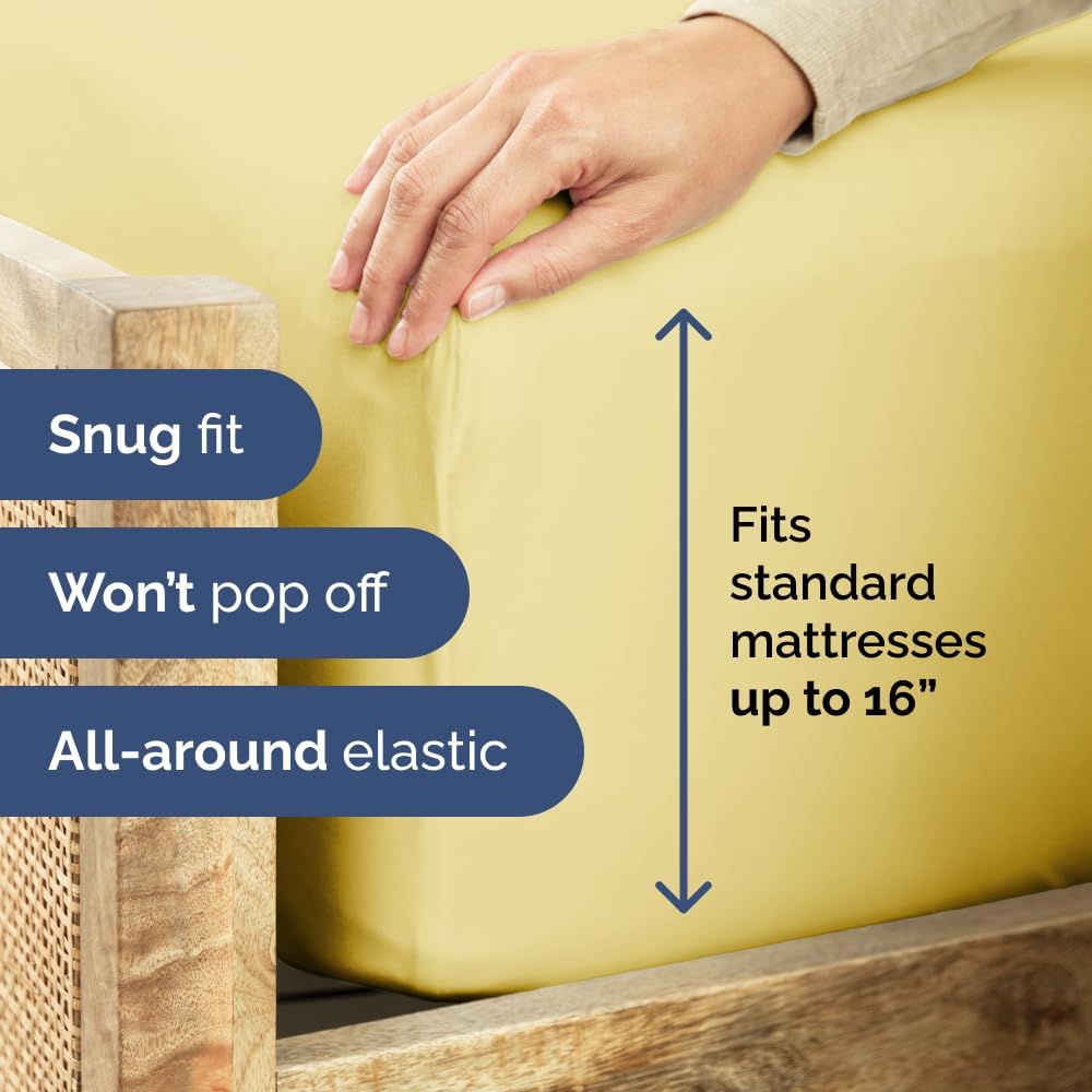 Full Fitted Sheet - Single Fitted Sheet Only - 8-16" Deep Pockets - Yellow