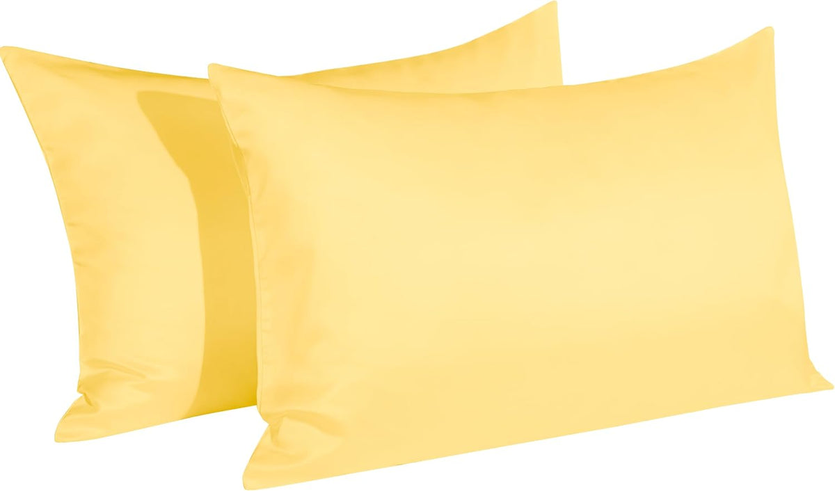 Satin Pillowcases with Zipper for Hair and Skin, Set of 2 Smilar to Silk Pillow Cases, Machine Washable, Wrinkle-Free, Cooling Satin Pillow Cases Standard, 20x26 Inches, Yellow