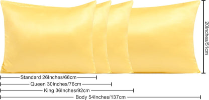 Satin Pillowcases with Zipper for Hair and Skin, Set of 2 Smilar to Silk Pillow Cases, Machine Washable, Wrinkle-Free, Cooling Satin Pillow Cases Standard, 20x26 Inches, Yellow