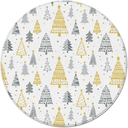 Christmas Tree Round Area Rug Yellow Grey Xmas Pine Tree Star Snowflake Cartoon Rustic Farmhouse Winter Holiday Blue Small Throw Rugs Floor Carpet for Door Mat Bedrooms