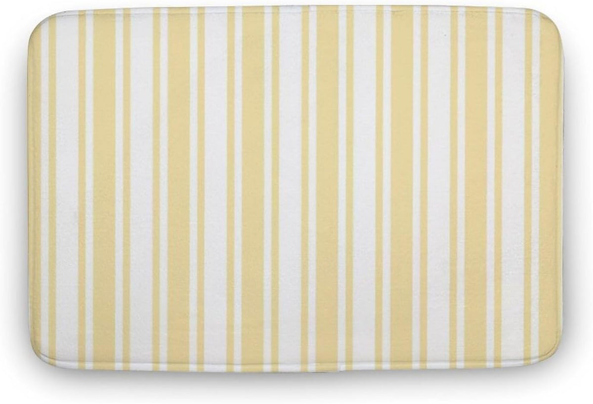 Pale Yellow and White Candy Stripes Bathroom Rugs, Non Slip & Absorbent Bath Mat Carpets for Bathroom, Entryway or Sink 16" x 24"