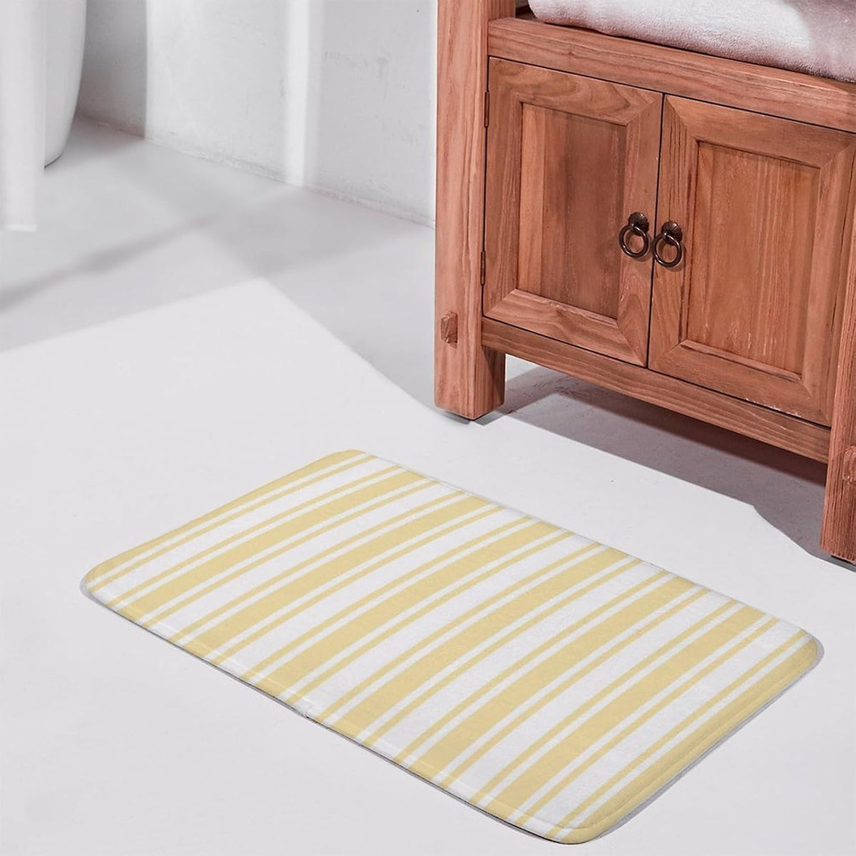 Pale Yellow and White Candy Stripes Bathroom Rugs, Non Slip & Absorbent Bath Mat Carpets for Bathroom, Entryway or Sink 16" x 24"