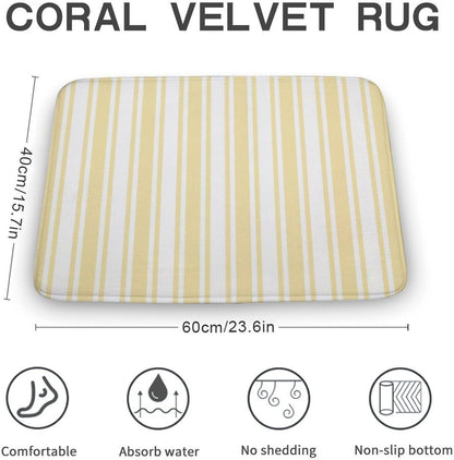Pale Yellow and White Candy Stripes Bathroom Rugs, Non Slip & Absorbent Bath Mat Carpets for Bathroom, Entryway or Sink 16" x 24"