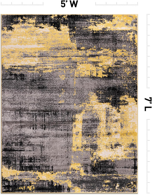 Modern Abstract Soft Living Room Bedroom Area Rug Yellow 5' x 7'