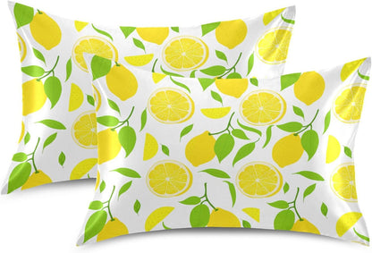 Bright Yellow Lemons Satin Pillow Cases, Soft Cozy Wrinkle Free Pillow Covers, Machine Washable Pillowcase Covers with Envelope Closure Standard Size 20” x 26”