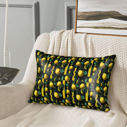 Yellow Black Striped Lemon Print Satin Pillowcase for Hair and Skin, 20x30 Inches Pillow Cases, Queen Size Pillowcases with Zipper, Similar to Silk Pillow Covers