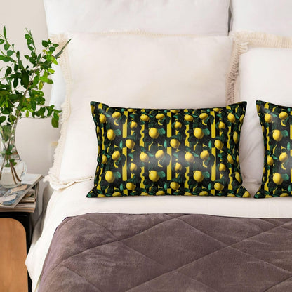Yellow Black Striped Lemon Print Satin Pillowcase for Hair and Skin, 20x30 Inches Pillow Cases, Queen Size Pillowcases with Zipper, Similar to Silk Pillow Covers