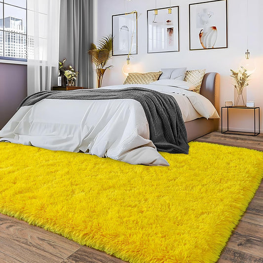 8x10 Large Area Rugs for Living Room, Fluffy Washable Yellow