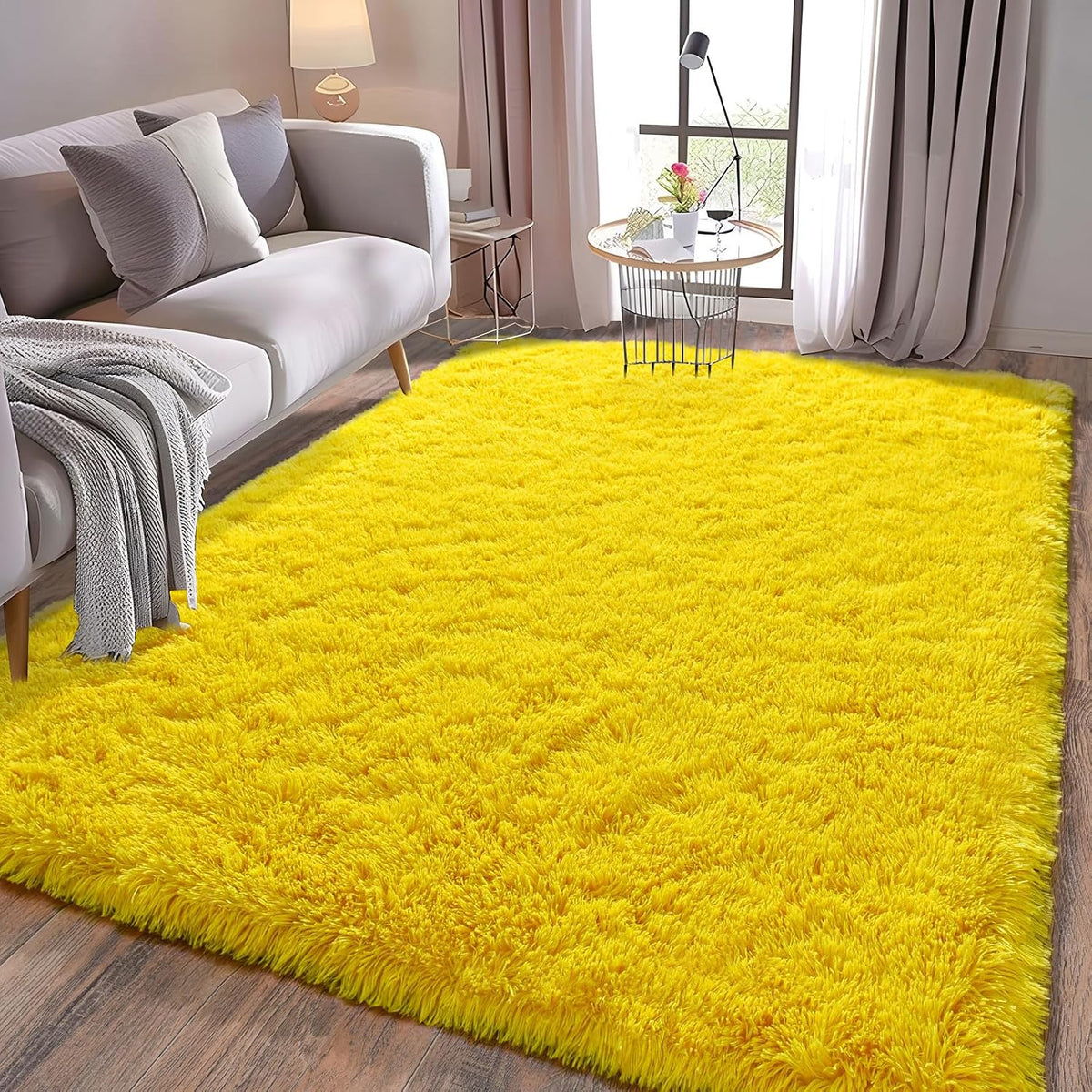 8x10 Large Area Rugs for Living Room, Fluffy Washable Yellow