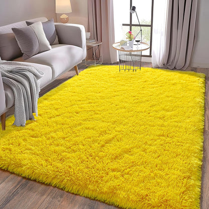 8x10 Large Area Rugs for Living Room, Fluffy Washable Yellow
