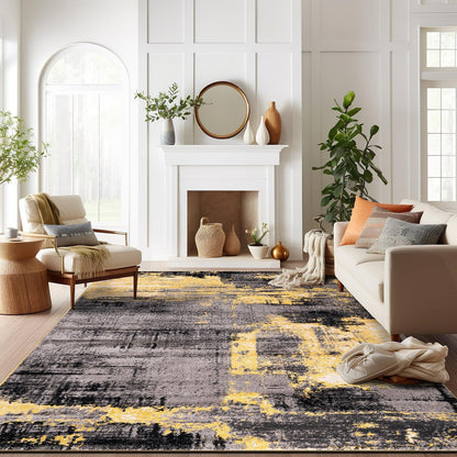 Modern Abstract Soft Living Room Area Rug Yellow 7'10" x 10'