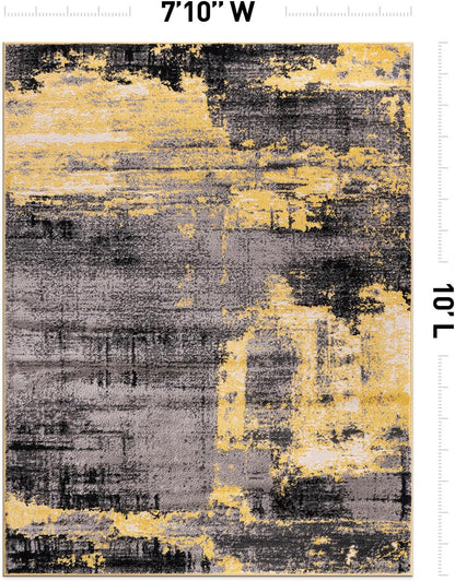 Modern Abstract Soft Living Room Area Rug Yellow 7'10" x 10'