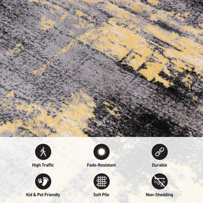 Modern Abstract Soft Living Room Area Rug Yellow 7'10" x 10'