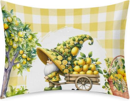 Satin Pillowcase for Hair and Skin Yellow Lemon Tree Gnome Soft Silk Pillow Case with Envelope Closure Cooling Pillow Cases Slip Standard Size Pillow Cover for Kids Boys Girls 20x26