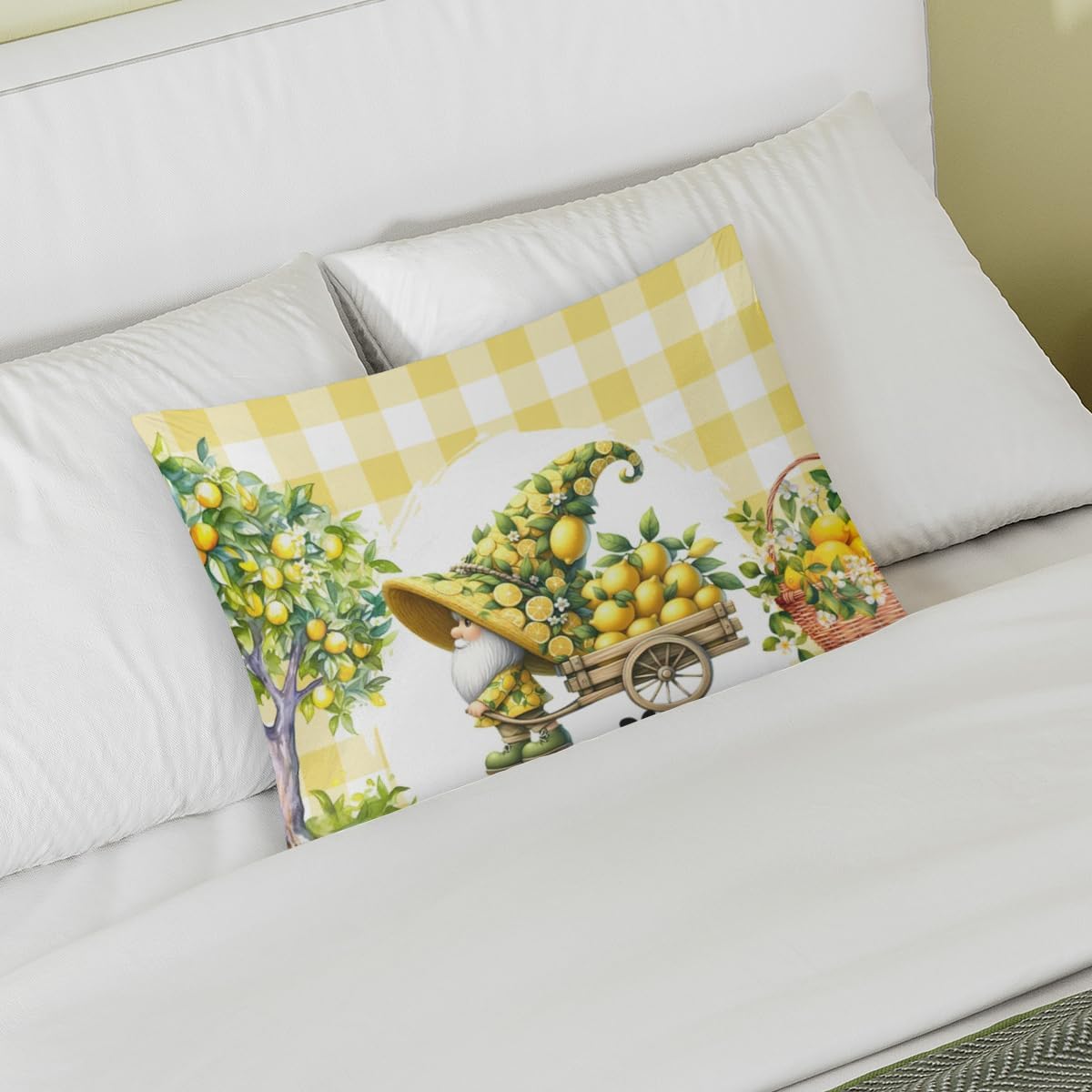 Satin Pillowcase for Hair and Skin Yellow Lemon Tree Gnome Soft Silk Pillow Case with Envelope Closure Cooling Pillow Cases Slip Standard Size Pillow Cover for Kids Boys Girls 20x26