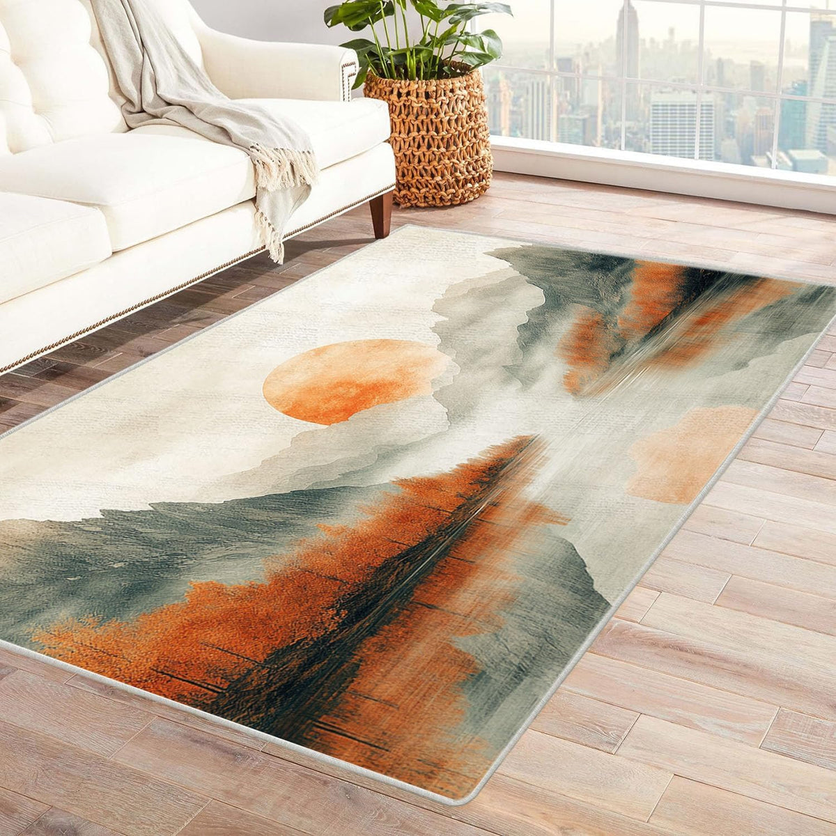 Area Rug Living Room, Washable Neutral Modern Abstract Large Rugs -Indoor Floor No Slip Rug Carpet for Bedroom Under Dining Table Home Office Decor - 3x5ft(Yellow)