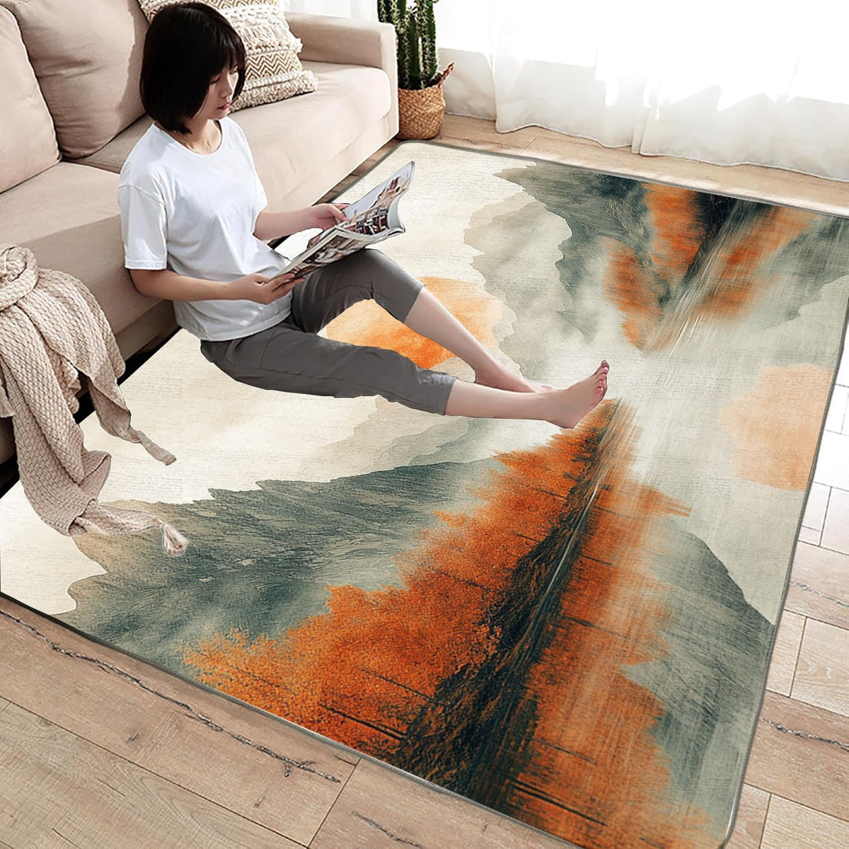 Area Rug Living Room, Washable Neutral Modern Abstract Large Rugs -Indoor Floor No Slip Rug Carpet for Bedroom Under Dining Table Home Office Decor - 3x5ft(Yellow)