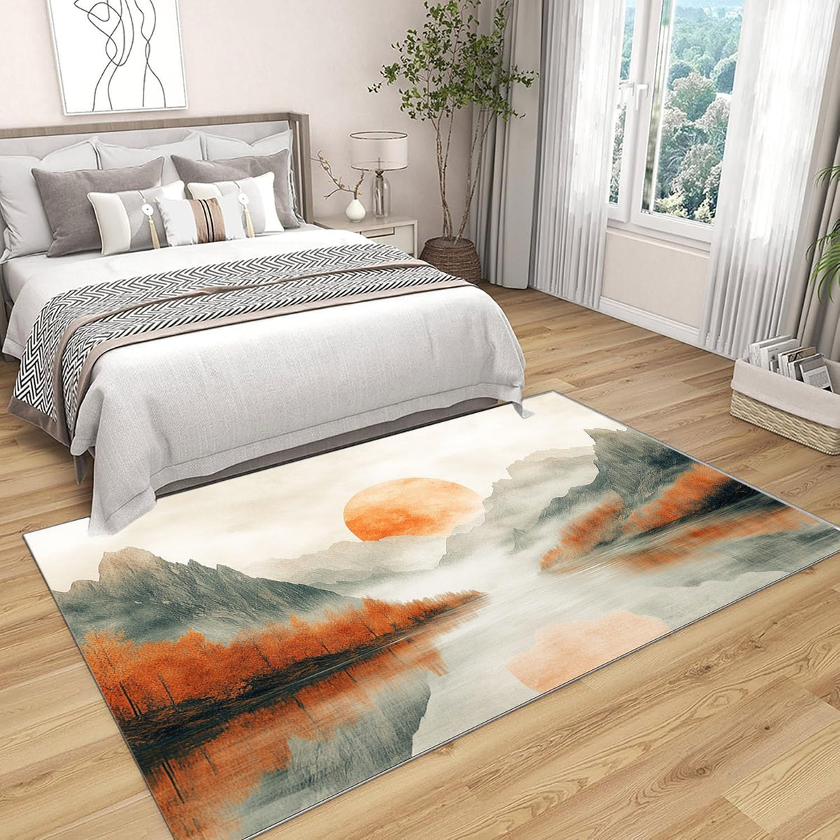 Area Rug Living Room, Washable Neutral Modern Abstract Large Rugs -Indoor Floor No Slip Rug Carpet for Bedroom Under Dining Table Home Office Decor - 3x5ft(Yellow)