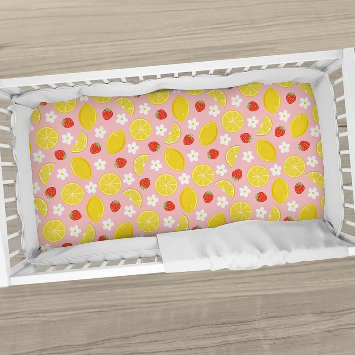 Vintage Lemon Boho Floral Baby Boys Girls Crib Sheets Pink Strawberry Daisy Flower Toddler Bed Sheets Summer Fruit Fitted Crib Mattress Cover for Standard Crib Mattresses 52''x28''