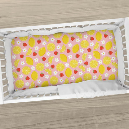 Vintage Lemon Boho Floral Baby Boys Girls Crib Sheets Pink Strawberry Daisy Flower Toddler Bed Sheets Summer Fruit Fitted Crib Mattress Cover for Standard Crib Mattresses 52''x28''