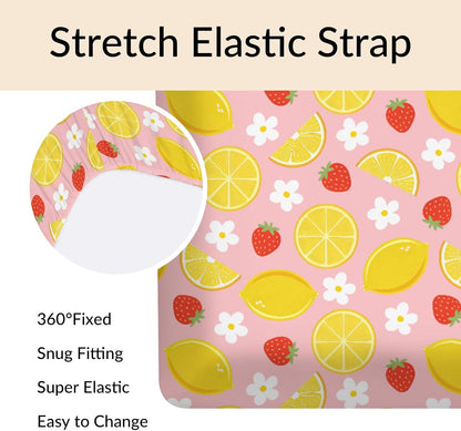 Vintage Lemon Boho Floral Baby Boys Girls Crib Sheets Pink Strawberry Daisy Flower Toddler Bed Sheets Summer Fruit Fitted Crib Mattress Cover for Standard Crib Mattresses 52''x28''