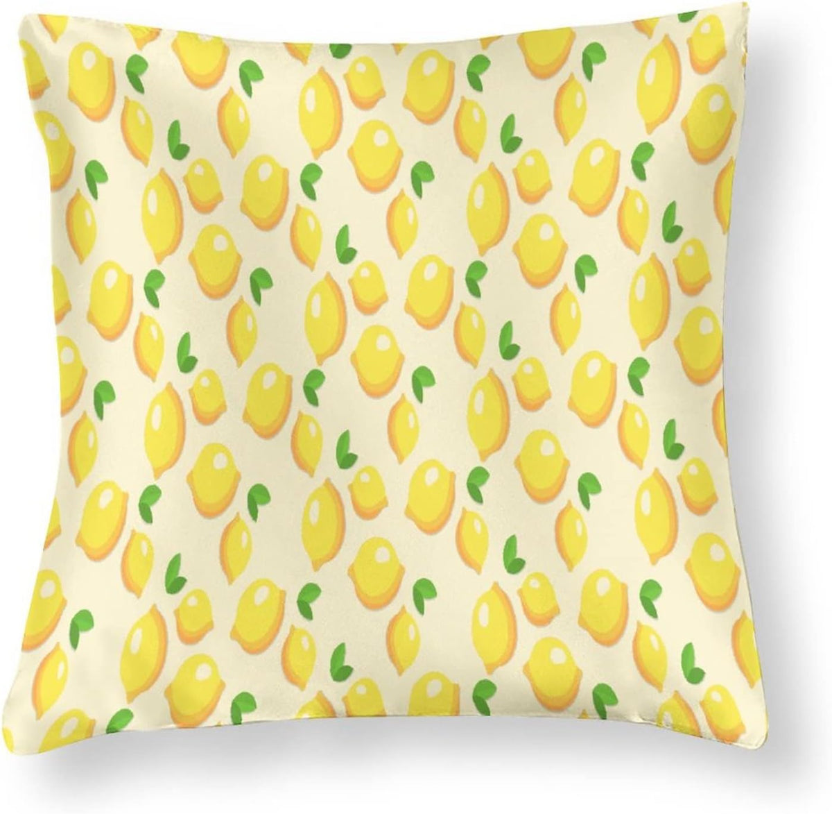 Satin Throw Pillow Covers Yellow Sweet Lemon Throw Pillow Cover Square Fresh Lemons Fruit Throw Pillow Cases Hidden Zipper for Home Bed Sofa 16"x16" Cooling Summer Pillow Covers