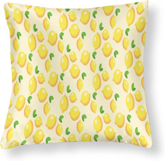 Satin Throw Pillow Covers Yellow Sweet Lemon Throw Pillow Cover Square Fresh Lemons Fruit Throw Pillow Cases Hidden Zipper for Home Bed Sofa 16"x16" Cooling Summer Pillow Covers