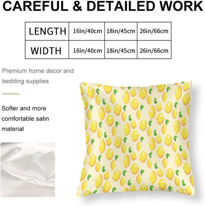 Satin Throw Pillow Covers Yellow Sweet Lemon Throw Pillow Cover Square Fresh Lemons Fruit Throw Pillow Cases Hidden Zipper for Home Bed Sofa 16"x16" Cooling Summer Pillow Covers