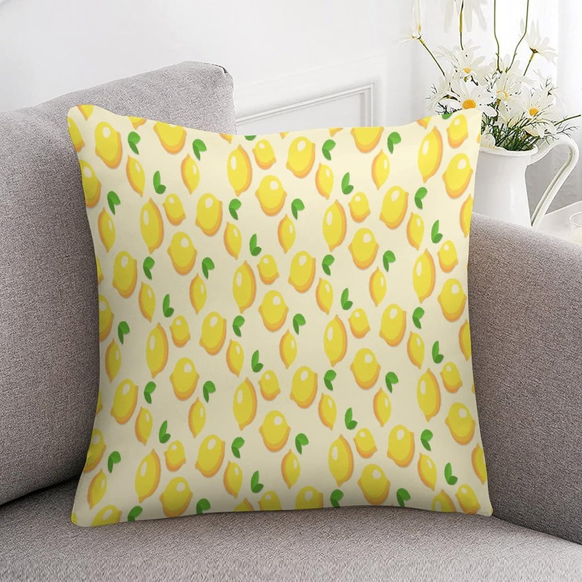 Satin Throw Pillow Covers Yellow Sweet Lemon Throw Pillow Cover Square Fresh Lemons Fruit Throw Pillow Cases Hidden Zipper for Home Bed Sofa 16"x16" Cooling Summer Pillow Covers