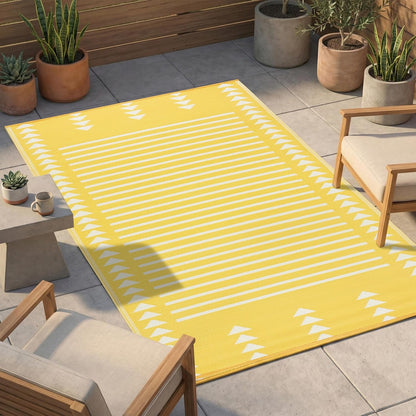 Outdoor Rug - Waterproof, Fade Resistant, Crease-Free - Premium Recycled Plastic - Geometric - Porch, Deck, Balcony, Mudroom, Laundry Room, Patio - Hampton - Yellow Crease Free - 3 x 5 ft