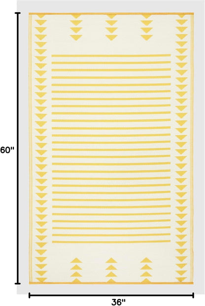 Outdoor Rug - Waterproof, Fade Resistant, Crease-Free - Premium Recycled Plastic - Geometric - Porch, Deck, Balcony, Mudroom, Laundry Room, Patio - Hampton - Yellow Crease Free - 3 x 5 ft