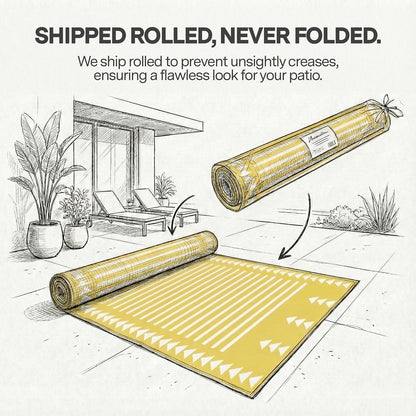 Outdoor Rug - Waterproof, Fade Resistant, Crease-Free - Premium Recycled Plastic - Geometric - Porch, Deck, Balcony, Mudroom, Laundry Room, Patio - Hampton - Yellow Crease Free - 3 x 5 ft