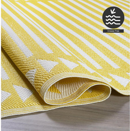 Outdoor Rug - Waterproof, Fade Resistant, Crease-Free - Premium Recycled Plastic - Geometric - Porch, Deck, Balcony, Mudroom, Laundry Room, Patio - Hampton - Yellow Crease Free - 3 x 5 ft