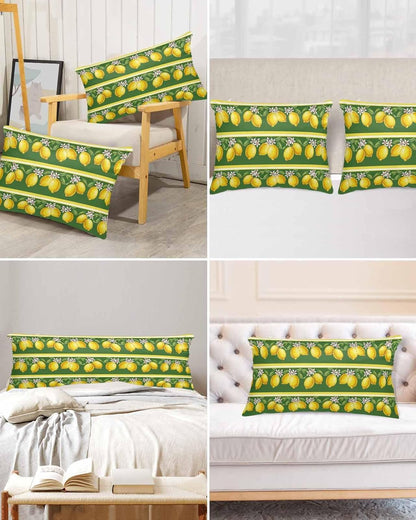 Summer Lemons Satin Pillowcase for Hair and Skin, Yellow Fruit Leaf Striped Green Background Silky Pillow Cases Standard Size with Zipper 1 Pack Soft Cooling Pillow Cover for Women Men, 20''x40''