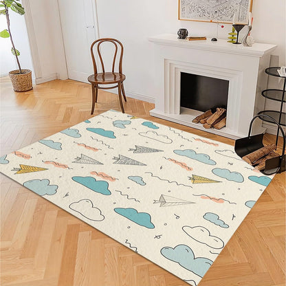 Washable Rugs 2 X 3 Ft, Modern Abstract Geometric Shapes Carpets, Ultra Soft Faux Wool Rug, Non Slip & Non-Shedding Low Pile Light Yellow Print Carpets for Living Room Bedroom Home Office Decor