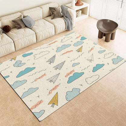 Washable Rugs 2 X 3 Ft, Modern Abstract Geometric Shapes Carpets, Ultra Soft Faux Wool Rug, Non Slip & Non-Shedding Low Pile Light Yellow Print Carpets for Living Room Bedroom Home Office Decor