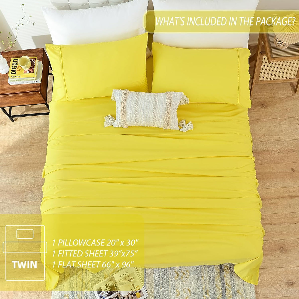 Twin Size Sheet Set, 3 Piece Soft Bed Sheets, Deep Pockets