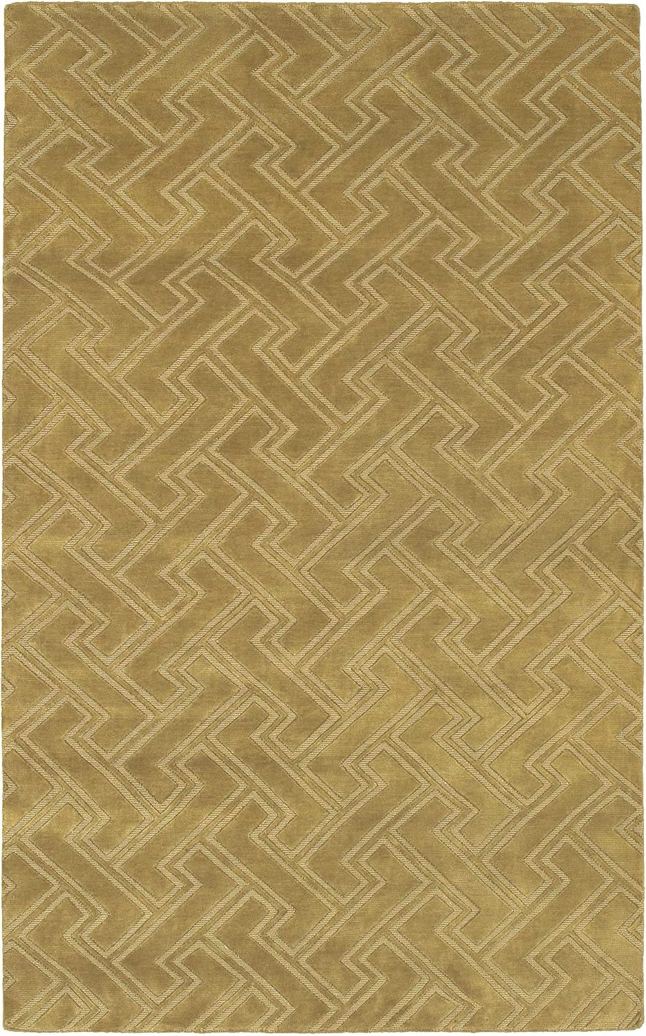 Kittery Wool Area Rug - Geometric Abstract Greek Key Zig - Contemporary Modern Minimalist Transitional Tone - Faded Driftwood, Off White, Light Beige, Yellow, Olive - 2' x 3'
